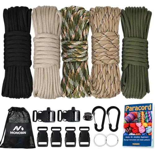 MONOBIN 550 Paracord Kits - 5Colors 20ft Parachute Cord Combo für Armband Making, Paracord Bulk Supplies für die Herstellung von Lanyards, Hundehalsband