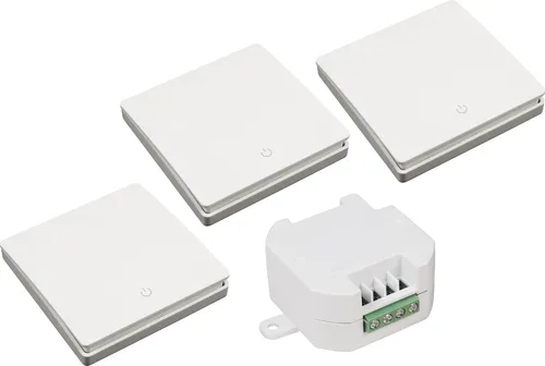McPower Kinetic Funk-Schalter Set mit 3 Wandtastern - Batterieloses Funk-Schalter Set für einfache Bedienung. Reichweite bis 200m, kompatibel mit McPower Kinetic Controller, ideal für den flexiblen Einsatz.