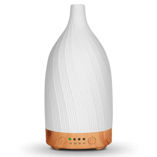 Aromatherapie Diffusor mit Einstellbarem Nebelmodus, 100ml Premium Luftbefeuchter Duftöl Diffuser Keramik Raumduft Diffuser mit 15 Farbe Lichter Auto-Shut-Off BPA-Frei Ätherische Öle Diffusor