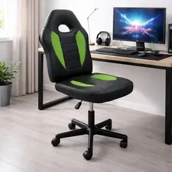 Höhenverstellbarer Schreibtischstuhl mit 360°-Drehfunktion in Schwarz-Grün - Moderner Bürostuhl mit ergonomischer Rückenlehne und bequemer Polsterung für entspanntes Arbeiten. Ideal für Homeoffice und Büro, kombiniert Funktionalität mit sportlichem Design und Stabilität.