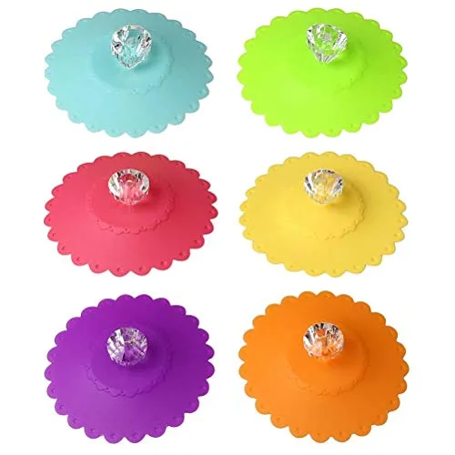 Stücke Silikon Glasabdeckung, Bunt Diamant Wiederverwendbar Anti-Staub Deckel für Tassen Abdeckungen (10.5 cm) 6