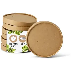 BIOZOYG Pappdeckel Suppenbecher 25 Stück Ø 115 mm Braun Suppenterrine mit Deckel Beschichtet Einweg Kartondeckel Membrandeckel mit Luftlöchern