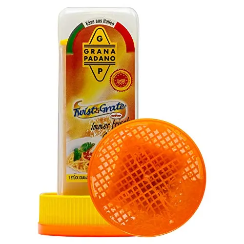 Food-United GRANA PADANO DOP g.U Twist & Grate 150g mit Käsemühle Formaggio-Italiano- Giro-Gratta Italienischer-Parmesan-Hartkäse für Pizza Carpaccio Salat Gratin Auflauf