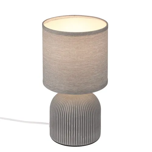 Nachttischlampe E14 Stoffschirm Tischlampe Kabelschalter Keramik Grau 28cm