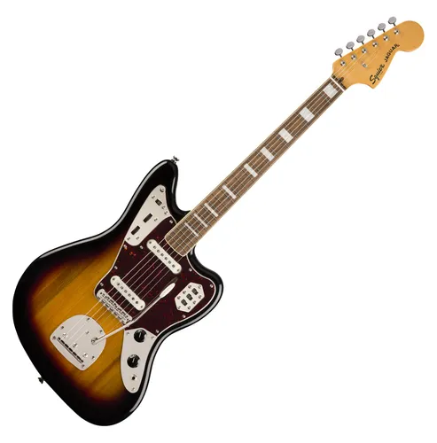 Squier Classic Vibe '70s Jaguar LRL 3-Color Sunburst - Sonstige E-Gitarrenmodelle, klassische Jaguar-Form mit fesselndem 3-Color Sunburst Finish und hochwertigen Alnico Single-Coil Pickups für authentischen Sound.