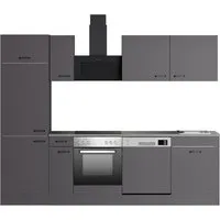 OPTIFIT Küchenzeile Kiel420 270cm Anthrazit mit E-Geräten inkl. Geschirrspüler - Hochwertige Küchenzeile mit 270 cm Breite und stilvollem anthrazitfarbenem Design. Ideal für flexible Raumgestaltung und ausgestattet mit modernen Elektrogeräten für eine komfortable Nutzung.