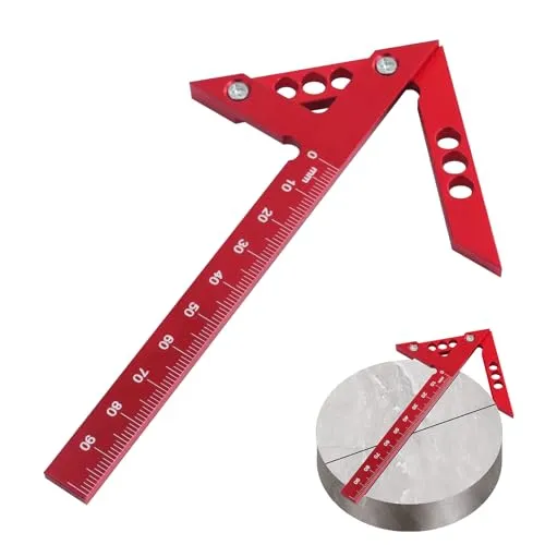Mittenlehre Linienlineal aus Aluminiumlegierung, Zentrierwinkel, Mittenfinder, Speedmarker Lineal 45° 90° Zentrierwinkel, Zimmermannswinkel, Runde Herz Lineal, Zentrierwerkzeug zum Anreißen und Messen