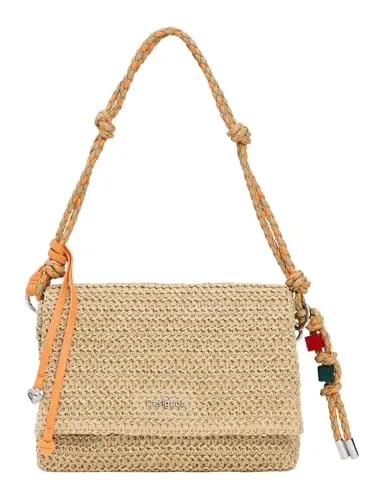 Desigual Umhängetasche Half Logo Raffia Venecia Bag Natural beige - VIELSEITIGE TRAGEOPTIONEN — Mit zwei abnehmbaren Schulterriemen und einem praktischen Henkel bietet diese stilvolle Tasche individuellen Komfort. Clever unterteilt mit Fächern für optimale Organisation und in angesagtem Boho-Design.
