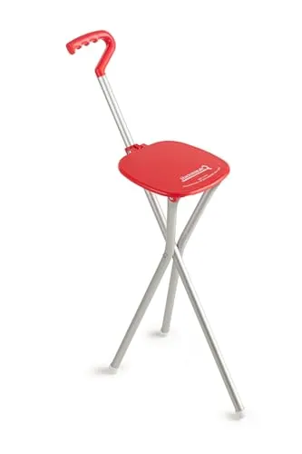 Sitzstock SPORTSEAT RED, Fritzgriff mit Handform, Dreibeinstock mit Sitzfläche, Sitzhöhe 54 cm, Gehhöhe 87 cm, inkl. Gummipuffer