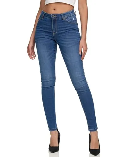REPUBLIX Damen Mid Waist Skinny-Fit Stretch Denim Jeans Basic RJ-1001 Mid Blue 32