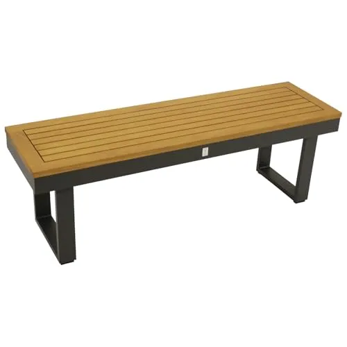 DEGAMO Gartenbank Hockerbank Kampala 120cm - Bänke aus wetterfestem Aluminium und geöltem Akazienholz, ideal für 2-3 Personen, mit modernem Kufendesign und eleganter anthrazitfarbener Beschichtung.