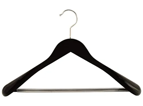 Holzbügel für Anzüge und Zweiteiler mit Steg, breit, 50 cm, schwarz, 5 Stück