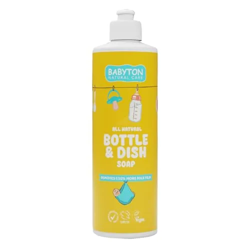 Babyton Natürliches Babyflaschen- & Geschirrspülmittel 500 ml – Pflanzenbasierter Reiniger, Alkoholfrei, Ohne SLS/SLES, Mit Bio-Orangenöl, Sicher & Leicht Auszuspülen