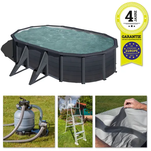 Nordic Oval-Stahlwandbecken-Set 500 x 300 x 120 cm in grau von Gre