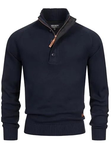 Indicode Herren INIsalu Pullover aus 70% Baumwolle mit Stehkragen | Strickpullover für Männer Navy, M
