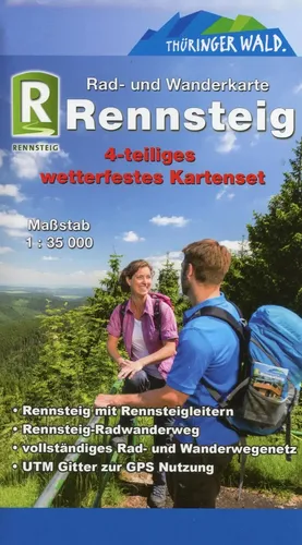 Produktbild Rennsteig 1:35 000. 4-teiliges wetterfestes Kartenset mit Schutzhülle | Deutsch