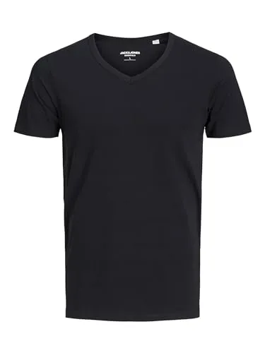 JACK & JONES Herren T-Shirt 12059219 Basic V-Neck Tee, Gr. 48 (S), Schwarz (Black)