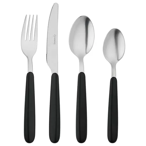Grunwerg Bistro-Besteck, 24-teiliges Set, 18/0 Edelstahl, abgerundeter Griff, schwarz