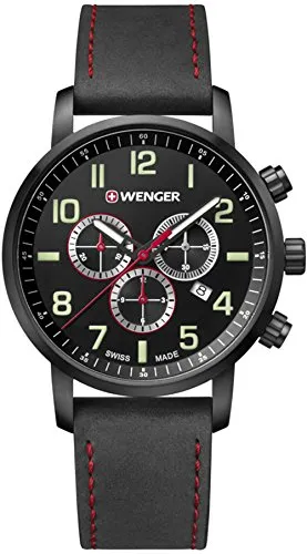 Wenger Unisex Chronograph Armbanduhr 01.1543.104 - Edelstahl-Gehäuse mit schwarzem Zifferblatt, 10 bar wasserdicht, ideal für stilbewusste Herren und jeden Anlass.