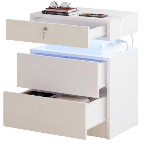 IRONCK Nachttisch Nachtschrank mit versteckter Schublade, Weiß