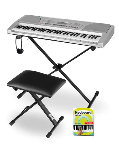 FunKey Super Kit 61 Tasten - Komplettset mit Ständer und Zubehör - Keyboards für Einsteiger, 61 Standardtasten, 100 Sounds und Begleitautomatik, inklusive Ständer, Bank und Kopfhörer für ein rundum sorgloses Spielerlebnis.
