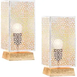 Marrakesch Nachttischlampe 2er Set - Boho Deko Tischlampe - Nachttischleuchten Set mit handgefertigten, stilvollen Tischlampen in Weiß und Gold. Ideal für eine gemütliche Atmosphäre in Schlafzimmer oder Wohnzimmer. E27 Fassung für einfache Installation!