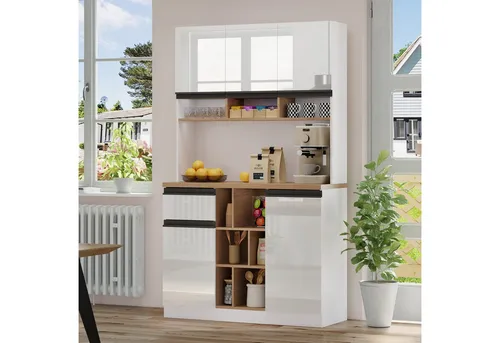 Odikalo Küchenbuffet Küchenschrank Anrichte Hochschrank Sideboard Kommode Weiß/Schwarz