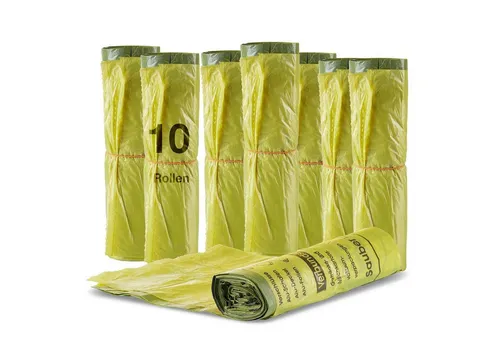 BigDean 10 Rollen Gelber Sack, Gelbe Säcke 90 Liter HDPE Gelb 13 Stück pro Rolle, insgesamt 130 Stück - ca. 60x87 cm plus 5 cm Umschlag 15my - Ideal für Mülltonnen, Mülleimer und Körbe