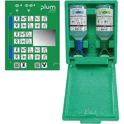 Plum Augen-Notfallstation DUO in Wandbox 4862 - Erste Hilfe: Schnelle Augenspülung mit 1 Liter pH-Neutral und 0,9% NaCl, ideal für gefährdete Arbeitsplätze, sichtbar und leicht zugänglich.