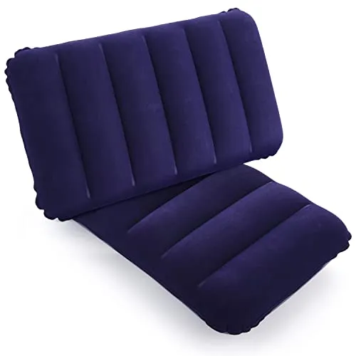 SUTAFOR 2X Aufblasbares Camping Kissen Strandkissen Reisekissen Tragbare Beflockung Luftkissen Sitzkissen für Outdoor, Blau 43x27 cm