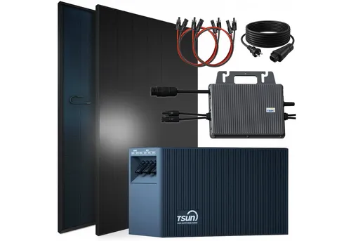 SUNNIVA Balkonkraftwerk 920W mit 2,01 kWh Speicher TSUN TSOL-DCU2000Lite, (BIFAZIAL FULLBLACK komplett Steckdose, PV Solaranlage Komplettset mit Solarspeicher,2x 460W N-Type Glas-Glas Bifacial Module)