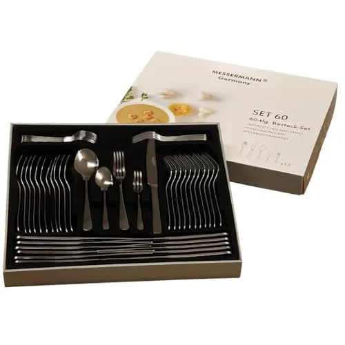 HOOZ 60-teiliges Besteck Set für 12 Personen aus Edelstahl – Elegantes, spülmaschinenfestes Tafelbesteck
