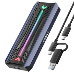 Inateck RGB M.2 NVMe SATA SSD Gehäuse 10 Gbps - Festplatten-Gehäuse mit USB 3.2, unterstützt UASP Trim für blitzschnelle Datenübertragung und ist ideal für NVME/SATA SSDs in verschiedenen Größen.