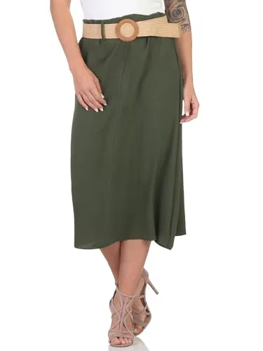 simaranda Damen Rock Langer Rock Sommerrock Strandrock Maxirock Stufenrock Lang 2602 (DE/NL/SE/PL, Numerisch, 34, 38, Regular, Regular, Oliv)