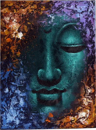 Gemälde auf Leinwand Buddha 60x80 cm - Ethno Stil - Wunderschönes Ethno-Gemälde auf Leinwand in den Maßen 60x80 cm. Ideal zur Verschönerung Ihrer Räume, fair gehandelt und mit besonderer Detailtiefe.