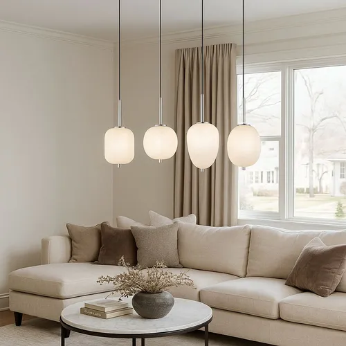 Hängeleuchte Pendellampe Glas Nickel opal LED 4x E14 warmweiß