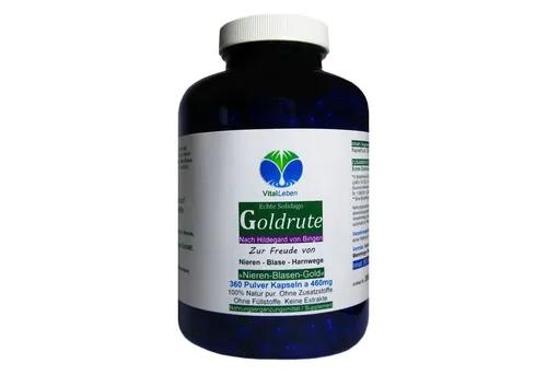 Echte GOLDRUTE Solidago Goldrutenkraut 360 Kapseln - Natürliche Unterstützung für Nieren, Blase und Harnwege - Rein pflanzlich und ohne Zusatzstoffe für eine gesunde Durchspülung.