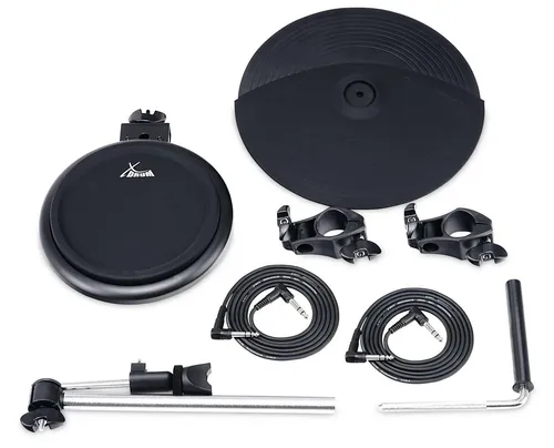 XDrum DD-520AOS Add On Set - E-Drums Erweiterungsset mit 12'' 2-Zonen-Beckenpad und 8'' 2-Zonen-Snare- / Tompad, inklusive Halterungen und Kabel für ein verbessertes Drum-Erlebnis.