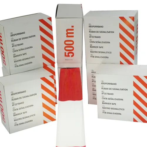 Rol. a 500 m ABSPERRBAND rot-weiß - Warnband für sichere Absperrungen - Sonstige, ideales Flatterband zur Absicherung und Begrenzung, platzsparend im Abrollkarton für einfaches Handling und Vermeidung von Verwicklungen.