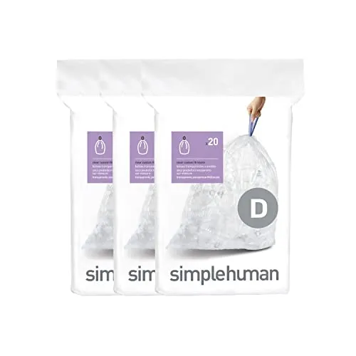 simplehuman CW0278 Müllbeutel 20L, 3 x 20 Stück - Müllbeutel für 20L Abfalleimer, passgenau und unsichtbar, mit dicken Doppelnähten für maximale Stabilität und praktischem Zugband für einfaches Handling.