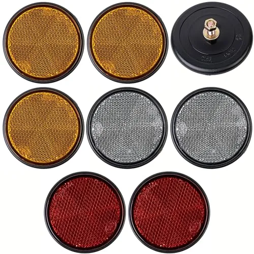 Runde Reflektoren zum Anschrauben, 8 Pack, Orange, Weiss und Rot, Ø 59 mm Durchmesser, mit E-Prüfzeichen, inkl. Gewinde + Muttern, Sicherheitsreflektor Anhänger, Wohnwagen, Katzenauge rechts links