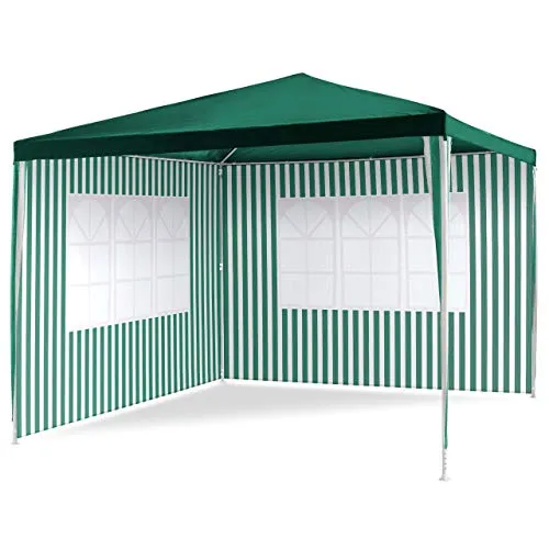 Nexos Pavillon 3x3 m in grün weiß PE Plane 110g/m² + 2 Seitenteile Partyzelt Gartenzelt Sonnenschutz Stahlgestell Festivalzelt Eventzelt Partyzelt