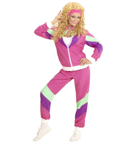 80er Jahre Anzug Jacke Hose Jogginganzug Kostüm - Damenkostüme: 2tlg. 80er Jahre Trainingsanzug in Pink, ideal für Fasching und Karneval - mit Sweatjacke und Hose im stylischen Colour-Blocking Design.
