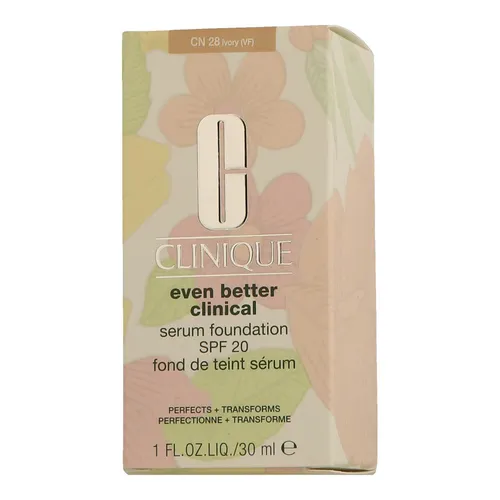 Clinique Even Better Clinical Serum Foundation SPF 20 CN 28 Ivory 30 ml - Make-up mit aufpolsternder Formel für mittlere bis volle Deckkraft und 24 Stunden Halt. Enthält Hyaluronsäure und Vitamin C zur Bekämpfung von dunklen Flecken und schützt mit Lichtschutzfaktor 20.