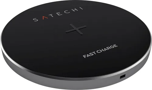 Satechi Aluminum Wireless Charger - Schnelllade-Gerät für Smartphones und Kopfhörer - Kabelloses Qi-Ladegerät mit LED-Anzeige für den Ladestand, aus hochwertigem Aluminium, ideal für schnelles und effizientes Laden.