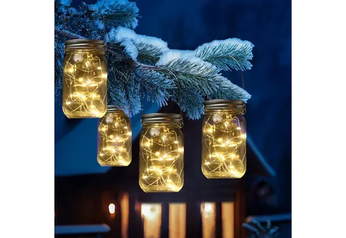 MARELIDA LED Solarleuchte LED Solar Glas Windlicht Laterne Einmachglas für Terrasse 13cm 4er Set, LED Classic, warmweiß (2100K bis 3000K)