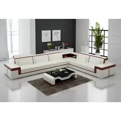 Lederpolster Design Ecksofa Wohnzimmer Eckcouch Couch Sofa L Form Wohnlandschaft - Rot