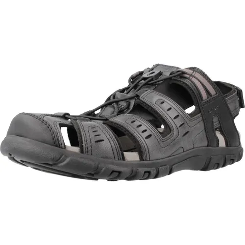 Geox Uomo Strada C Sport Sandal - Bequeme Wanderschuhe für Herren, Schwarz, 40 EU - Wanderschuhe mit flacher Gummisohle und Klettverschluss für optimalen Halt und Komfort bei Outdoor-Aktivitäten.