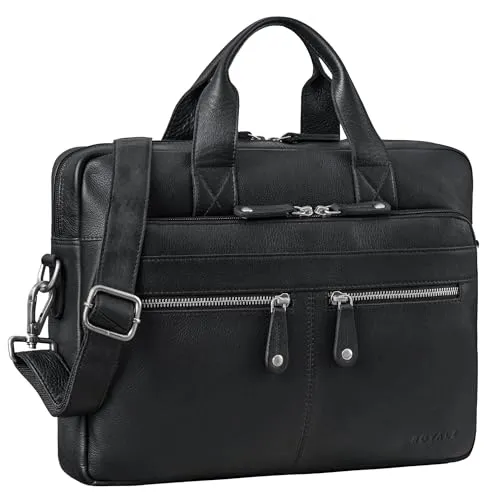 ROYALZ 'Lexington' Leder Aktentasche Herren & Damen Arbeitstasche Mittel-Groß Laptoptasche 13-14.5 Zoll zum Umhängen - Vintage Ledertasche aus echtem Büffel-Leder, Farbe:Schwarz