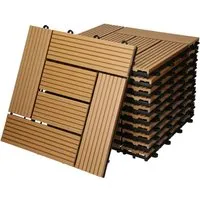 ECD Germany 44er Set WPC Terrassenfliesen Teak 30x30cm - Fliesen für Balkon und Terrasse, wetterbeständig und rutschfest. Mit einfachem Klicksystem zur schnellen Verlegung und individuellen Anpassung.